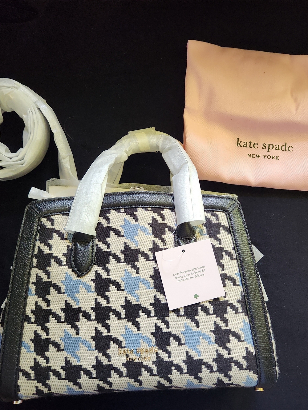 kate spade Black, Blue & Cream Houndstooth Top-Handle Satchel